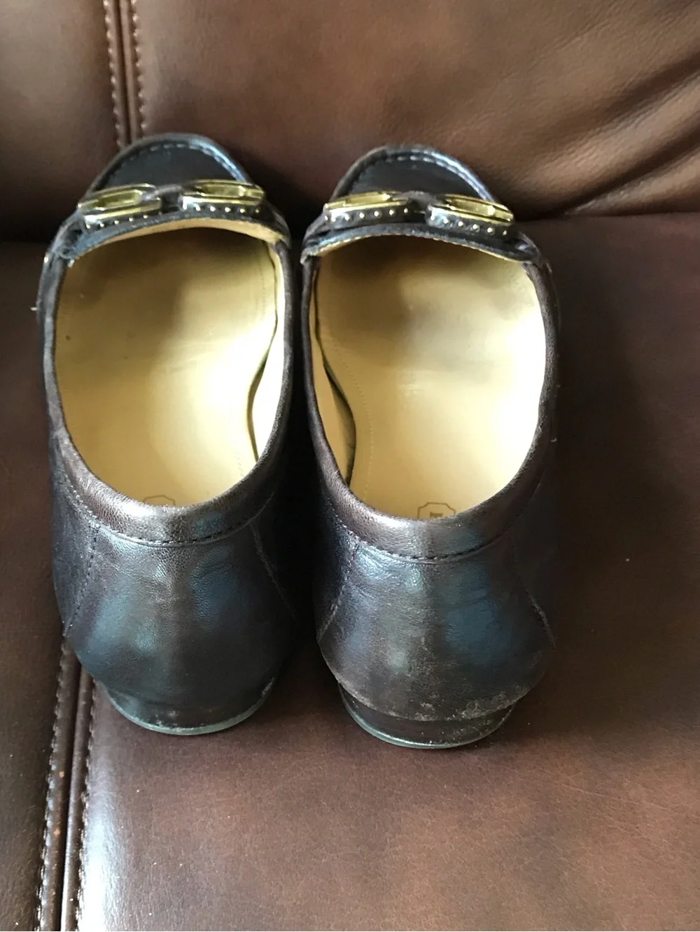 Coach Brown Leather Slip-On Loafers with Gold Hardware